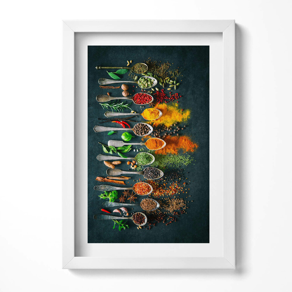 Obraz s rámem elegantní Lžíce s barevným kořením