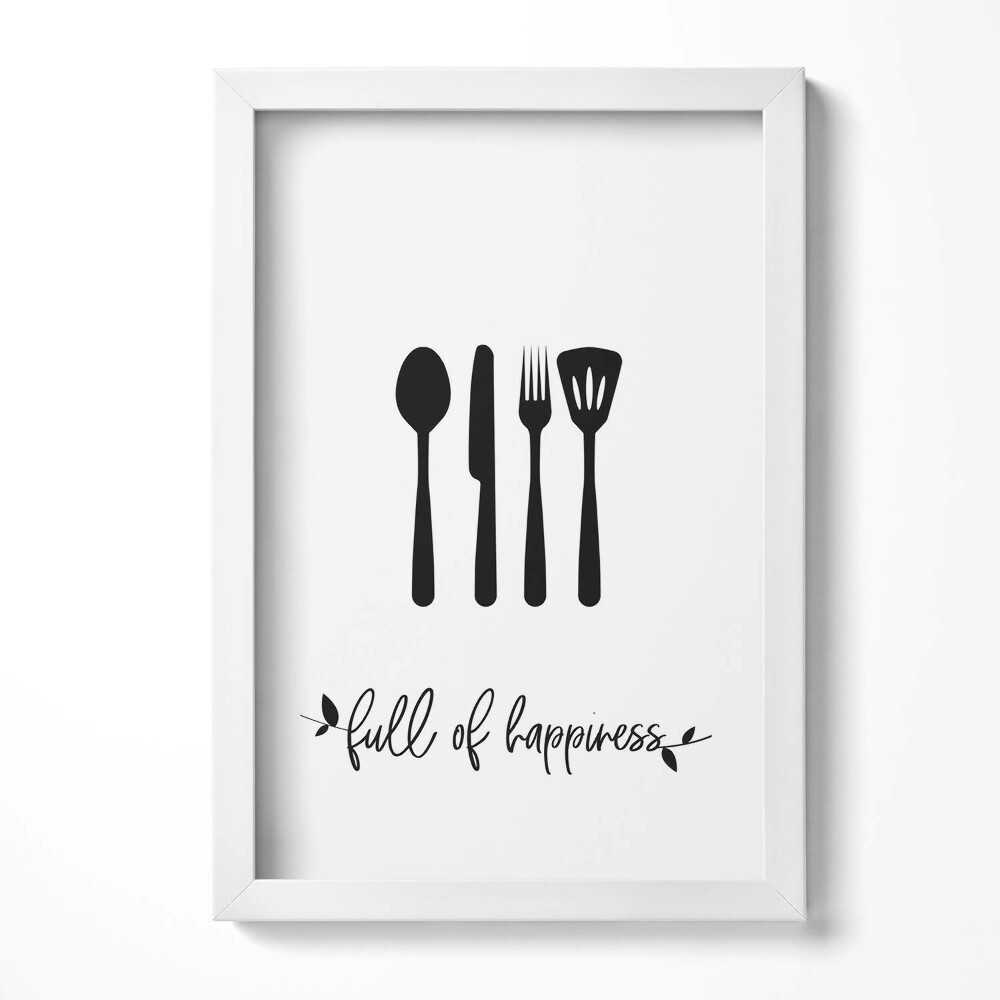 Obraz s rámem elegantní Nápis do kuchyně a jídelny "plný štěstí"