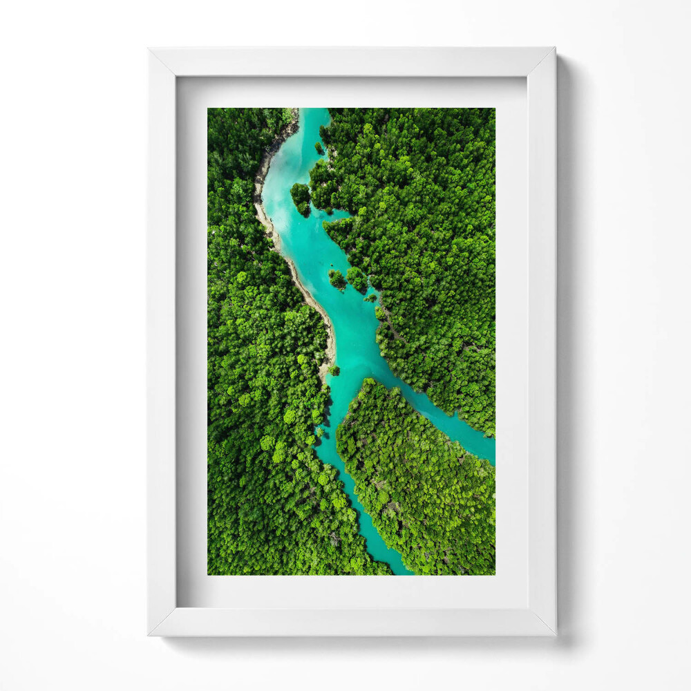 Obraz s rámem elegantní Řeka v tropických lesích z ptačí perspektivy