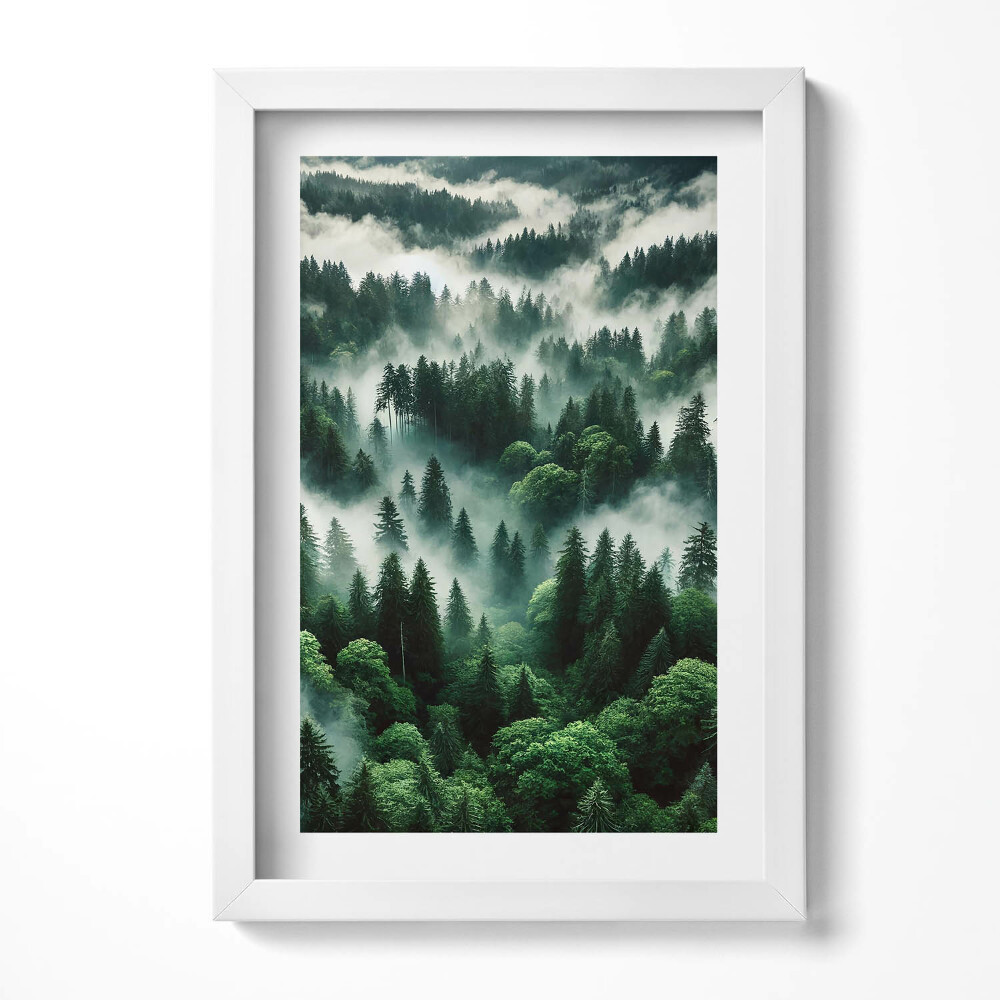 Obraz s rámem elegantní Krajina ranní mlhy v lese
