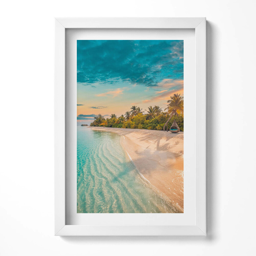 Obraz s rámem elegantní Letní pohled na palmovou pláž a moře