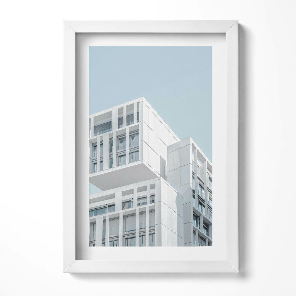 Obraz s rámem elegantní Bílá minimalistická architektura budovy