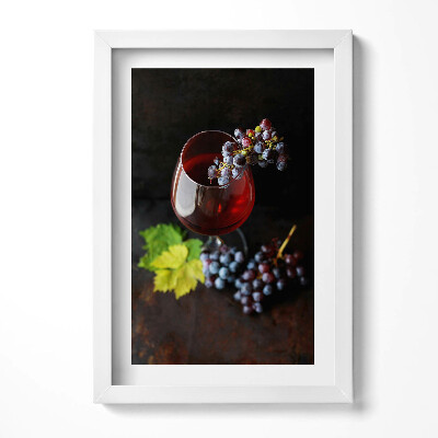 Obraz s rámem elegantní Sklenka vína a hroznů
