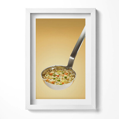 Obraz s rámem elegantní Polévka v lžíci na zlatém pozadí