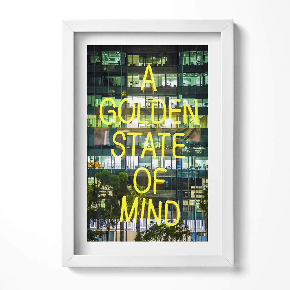 Obraz s rámem elegantní Žlutá neonová světla na budově