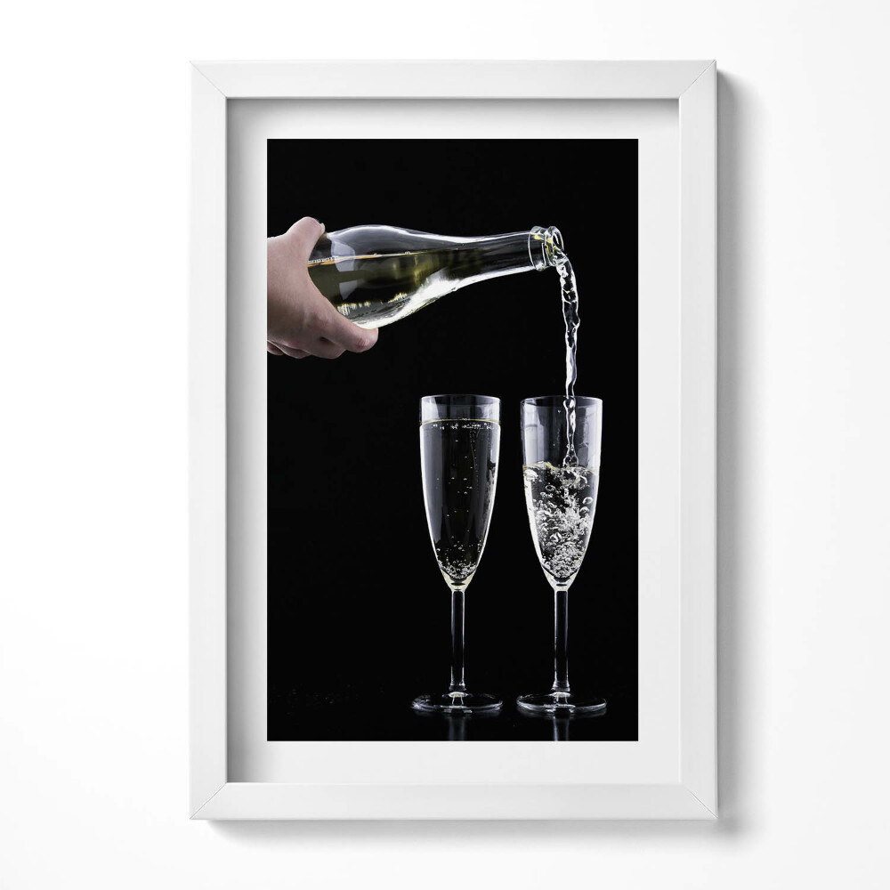 Obraz s rámem elegantní Dvě sklenice a šampaňské