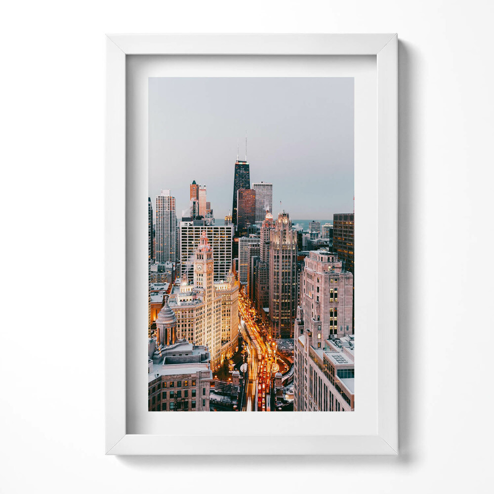 Obraz s rámem elegantní Panorama velkoměsta ve večerních hodinách