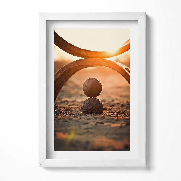 Obraz s rámem elegantní Dvě kamenné koule na pláži ZEN