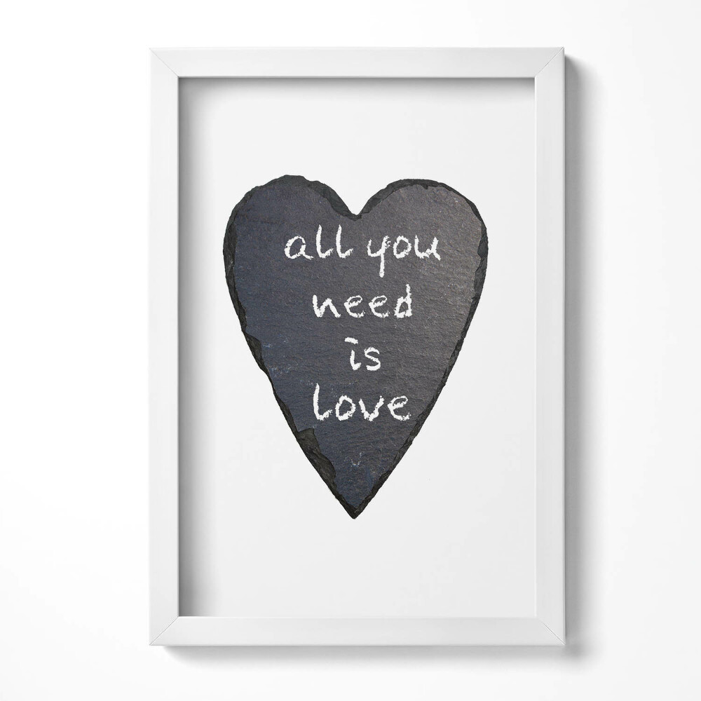 Obraz s rámem elegantní Vše, co potřebujete, je láska - srdce