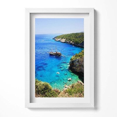 Obraz s rámem elegantní Krajina lodi na moři a pobřeží