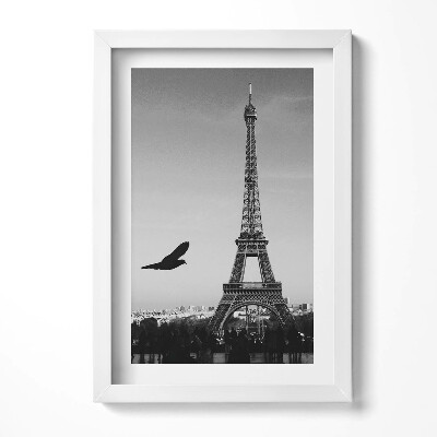 Obraz s rámem elegantní Eiffelova věž a létající pták Paříž