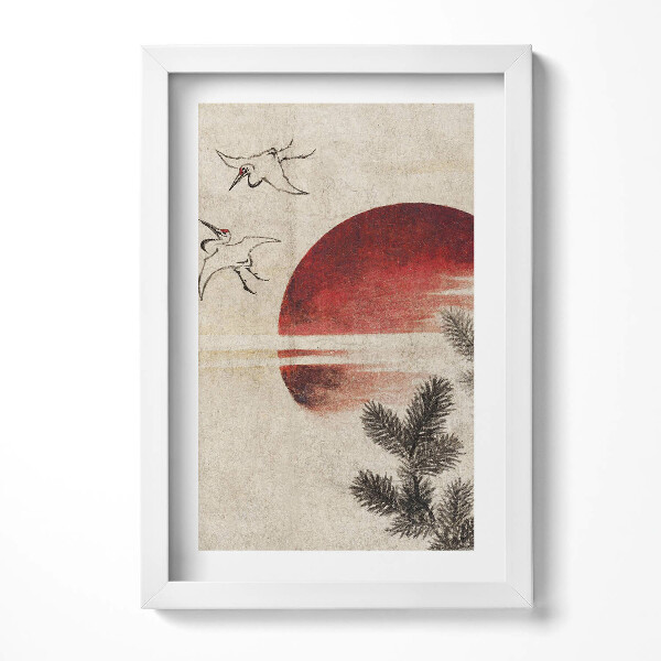 Obraz s rámem elegantní Japonské umění zapadajícího slunce