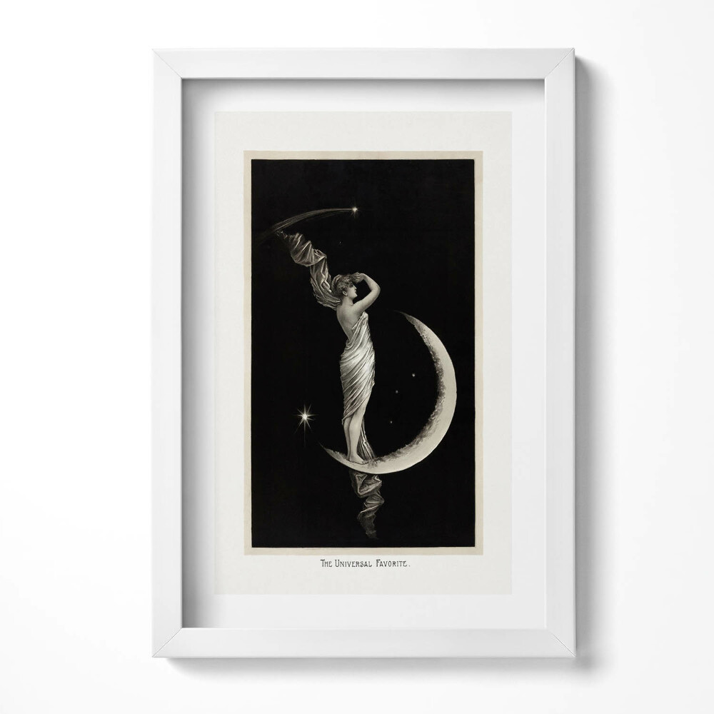 Obraz s rámem elegantní Žena a měsíc vintage ilustrace