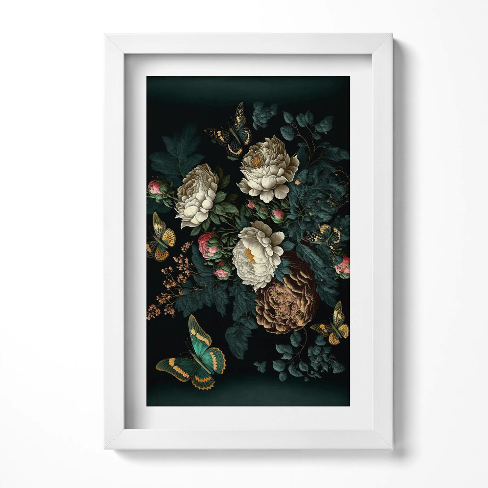 Obraz s rámem elegantní Botanický květinový vzor