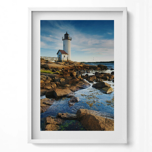 Obraz v rámu dekorativní Maják, skály a nebeská krajina