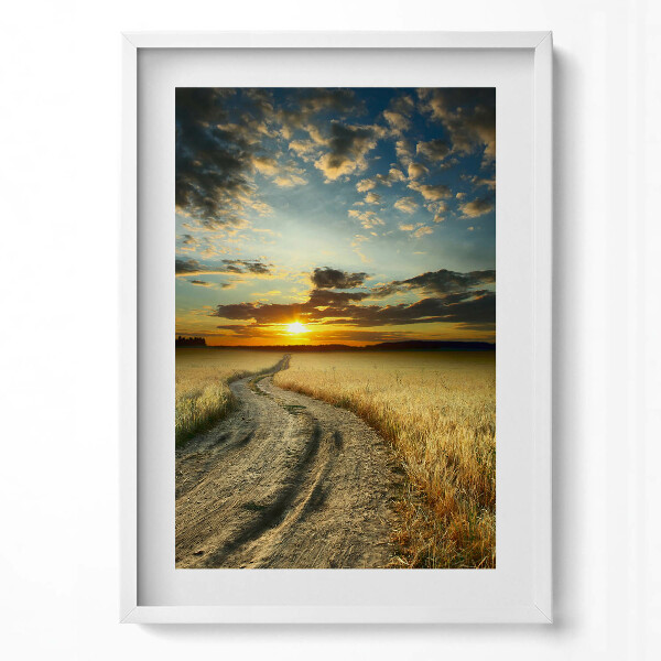 Obraz v rámu dekorativní Polní cesta a západ slunce