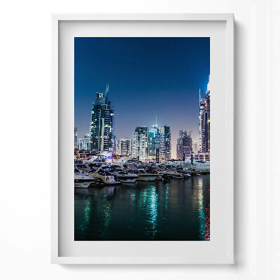 Obraz v rámu dekorativní Lodě ve městě v noci