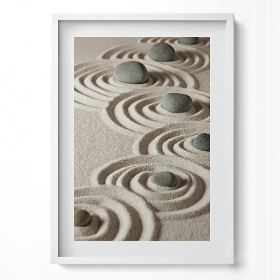 Obraz v rámu dekorativní Zen - kameny na pískových kruzích