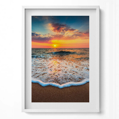 Obraz v rámu dekorativní Krajina zapadajícího slunce nad mořem