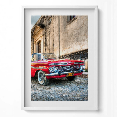 Obraz v rámu dekorativní Červené staré auto v kolumbijské čtvrti