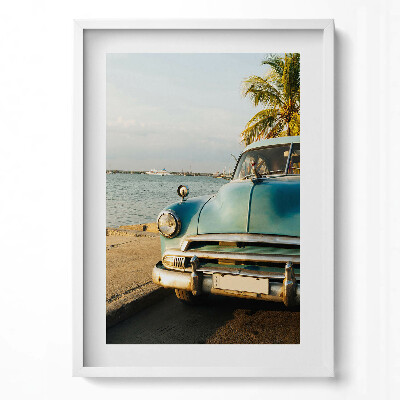 Obraz v rámu dekorativní Modré auto u moře