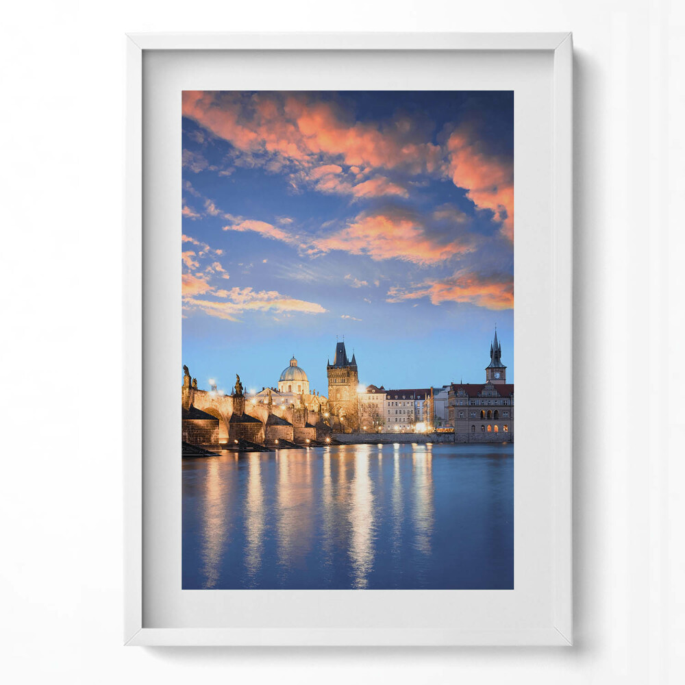 Obraz v rámu dekorativní Městská krajina ve večerních hodinách