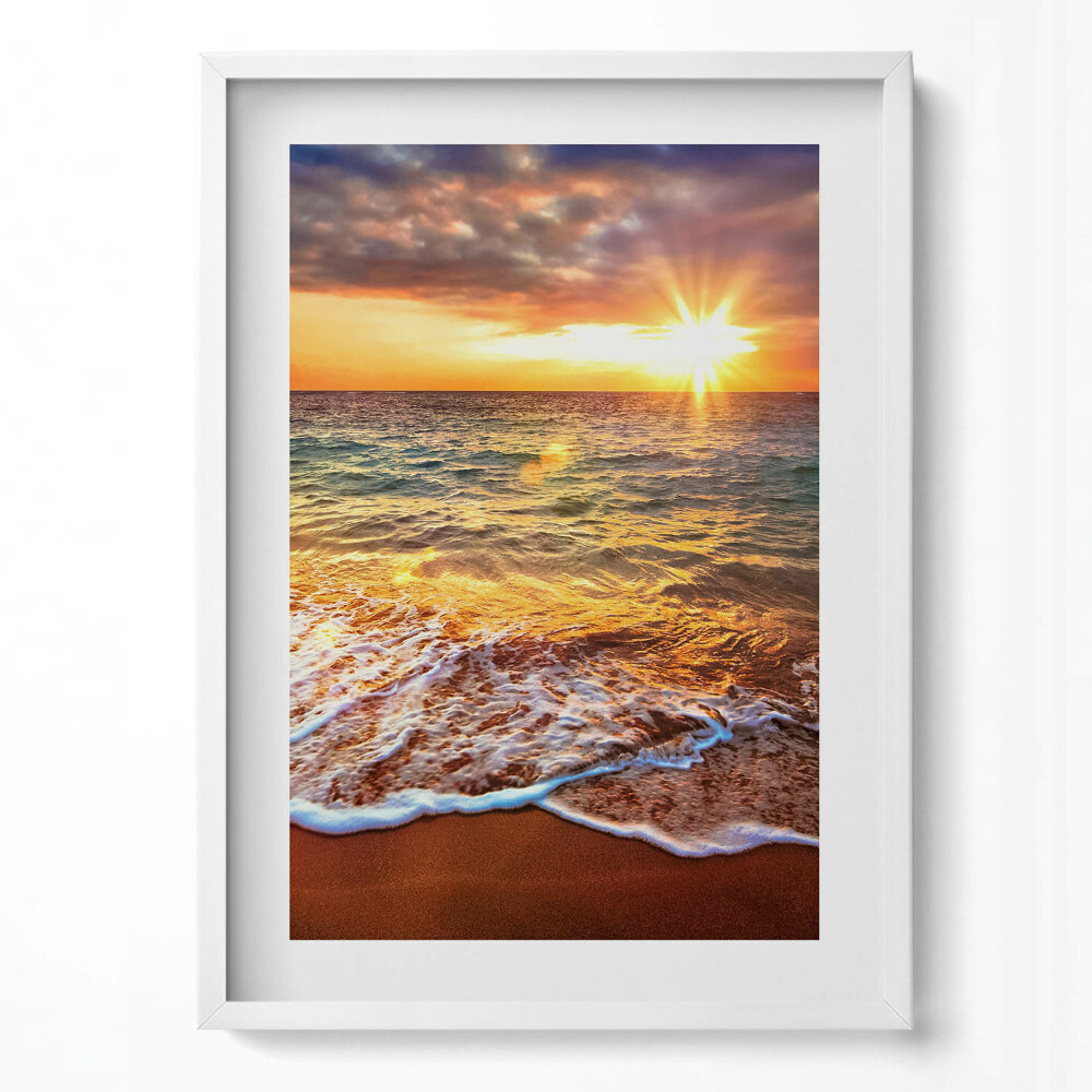 Obraz v rámu dekorativní Mořské vlny při západu slunce