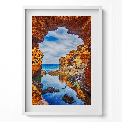 Obraz v rámu dekorativní Pohled zpod skal na moře