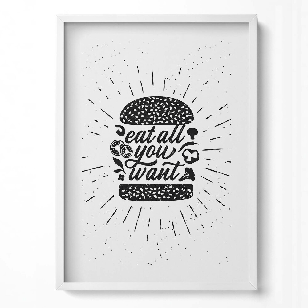 Obraz v rámu dekorativní Jezte vše, co chcete - nápis do kuchyně