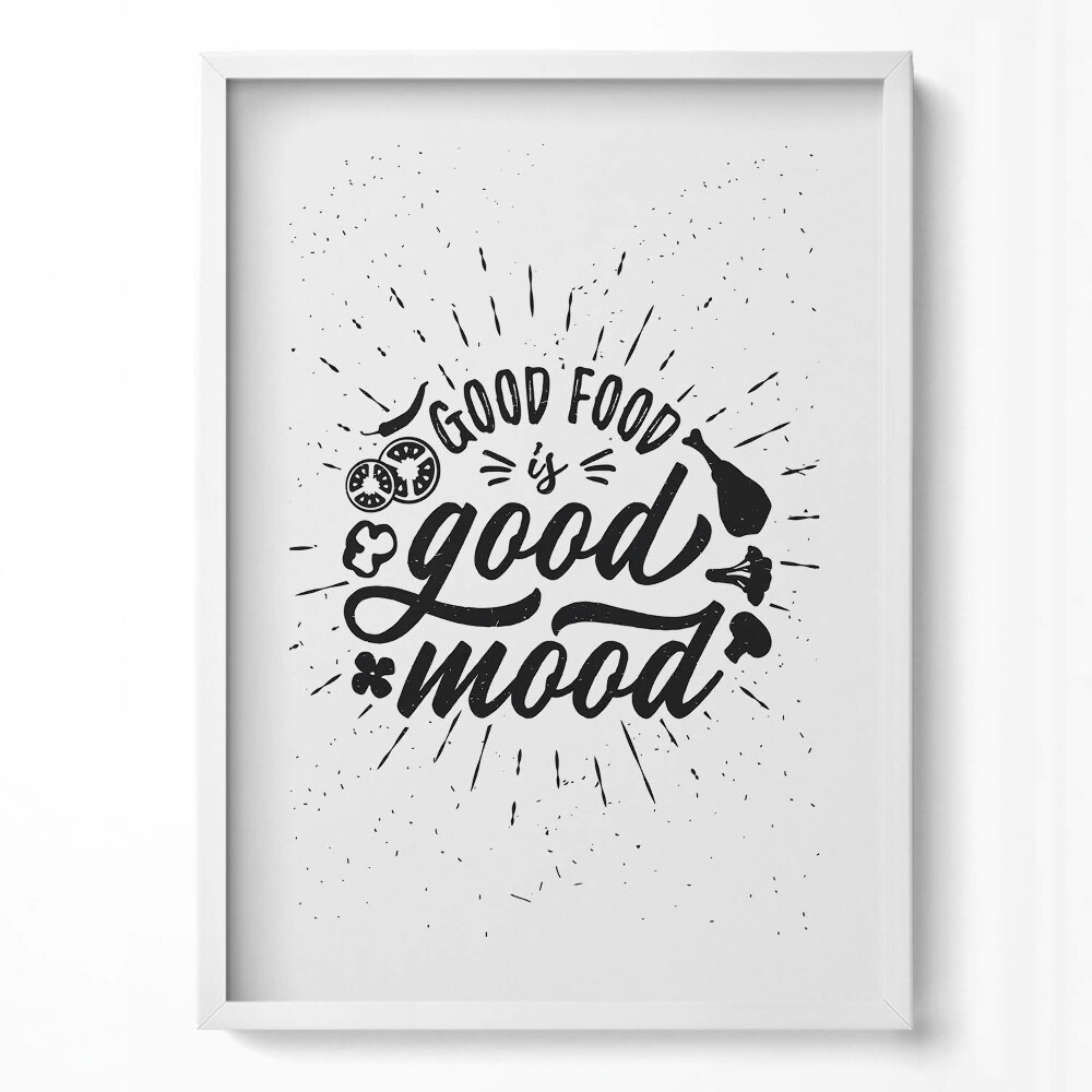 Obraz v rámu dekorativní Dobré jídlo je dobrá nálada - nápis do kuchyně