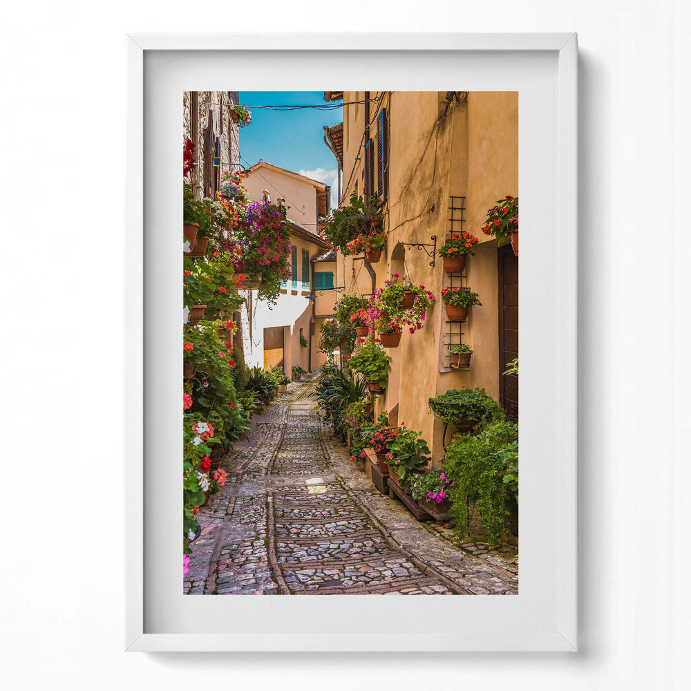Obraz v rámu dekorativní Květinová ulice ve městě Umbria