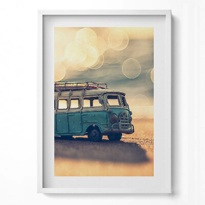 Obraz v rámu dekorativní Camper na pláži