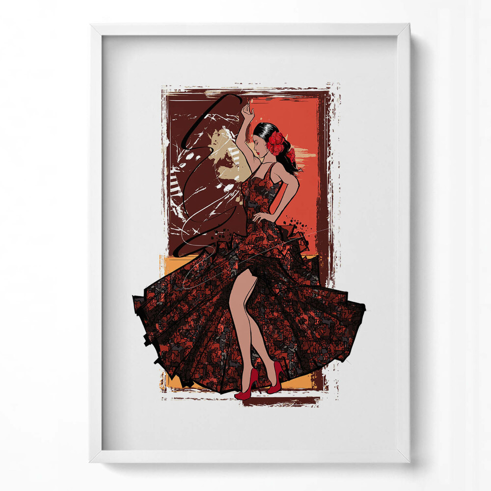 Obraz v rámu dekorativní Ilustrace ženy v pohybech severní taneční scény