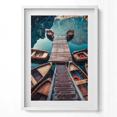 Obraz v rámu dekorativní Molo a jezero Pragser Wildsee