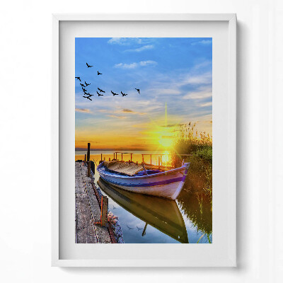 Obraz v rámu dekorativní Pohled na jezero a západ slunce