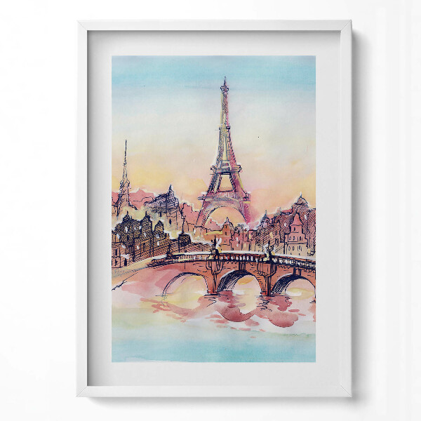 Obraz v rámu dekorativní Malovaný pohled na Paříž