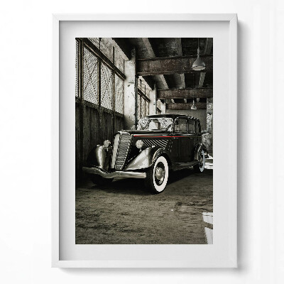 Obraz v rámu dekorativní Klasické auto ve staré továrně