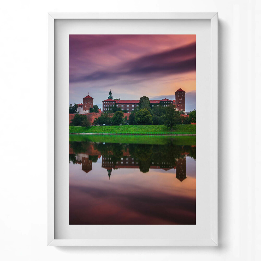 Obraz v rámu dekorativní Východ slunce královského hradu Wawel