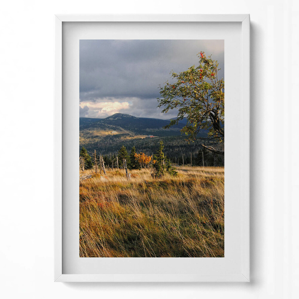 Obraz v rámu dekorativní Krkonoše na podzim