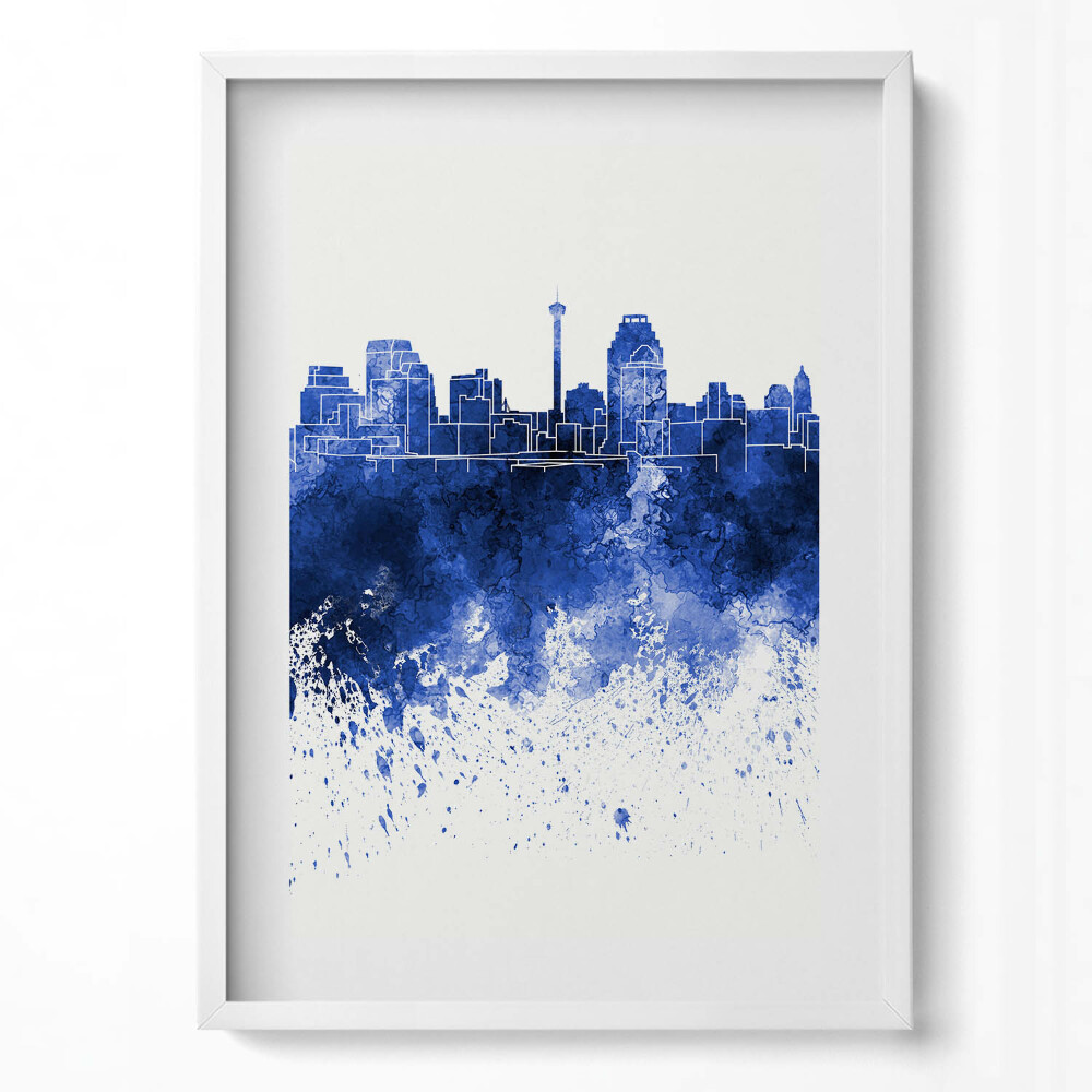 Obraz v rámu dekorativní Panorama San Antonio akvarelů