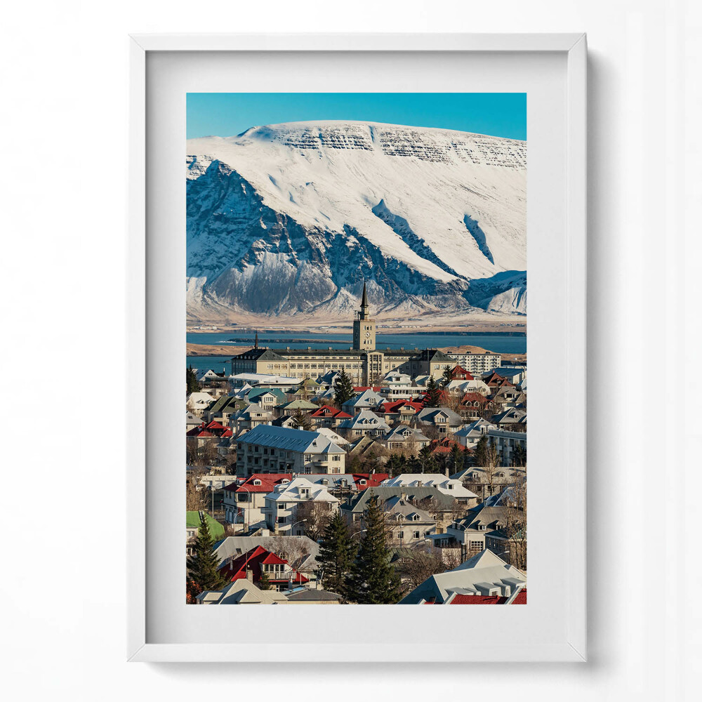Obraz v rámu dekorativní Pohled na Reykjavík Island