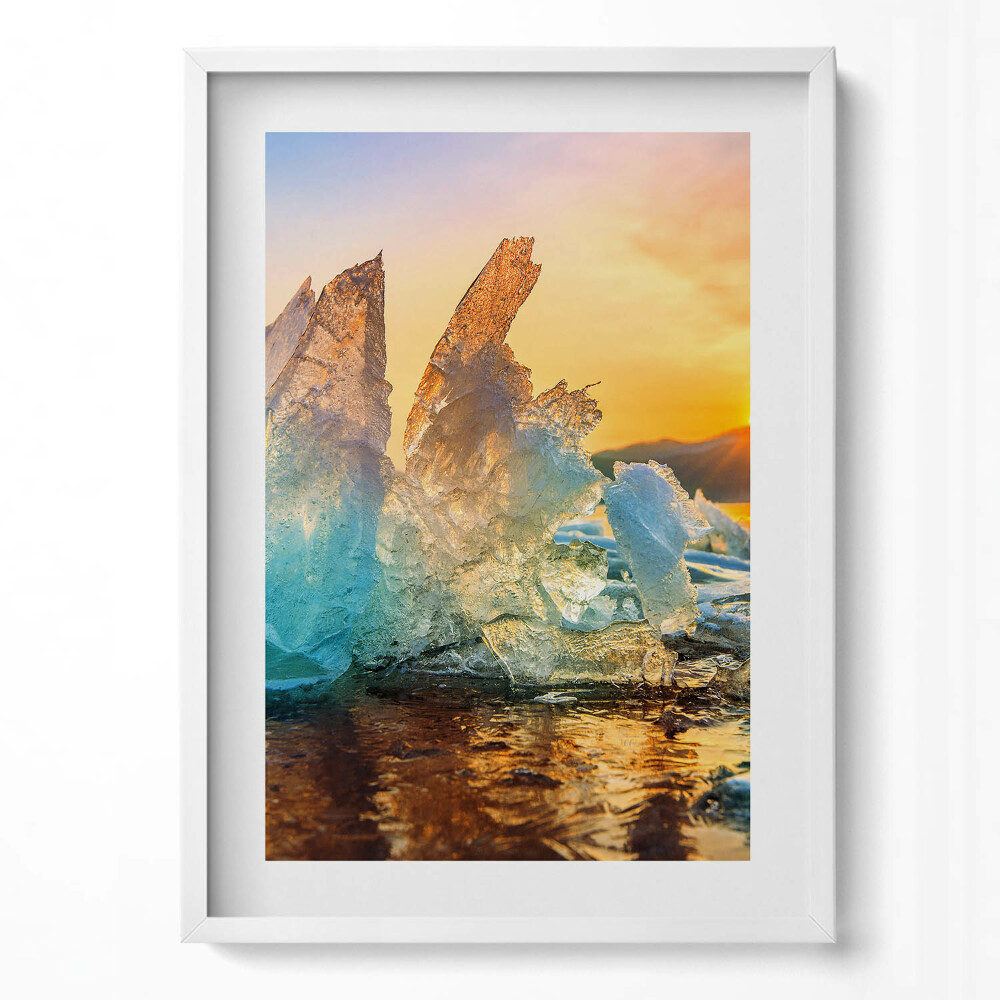 Obraz v rámu dekorativní Kus ledu při východu slunce