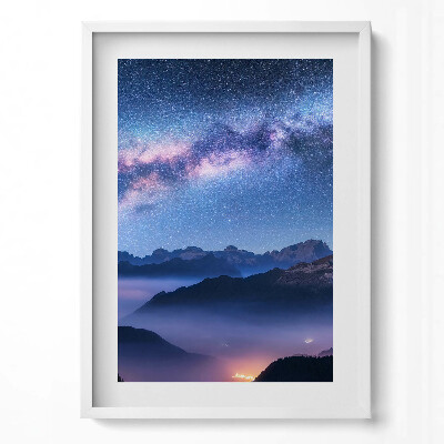 Obraz v rámu dekorativní Hvězdná obloha nad horami
