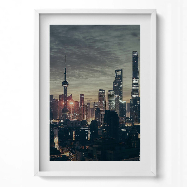 Obraz v rámu dekorativní Panorama Šanghaje v noci