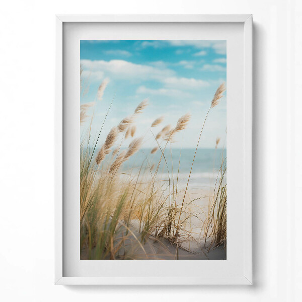 Obraz v rámu dekorativní Krajina plážové trávy a moře boho stylu