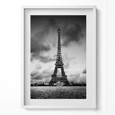 Obraz v rámu dekorativní Černobílá krajina Francie s Eiffelovou věží