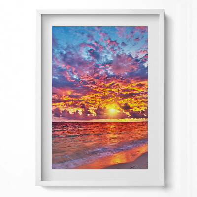 Obraz v rámu dekorativní Západ slunce nad mořem