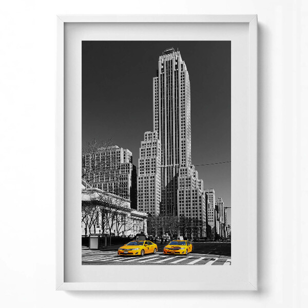 Obraz v rámu dekorativní Černobílé městské a žluté taxíky