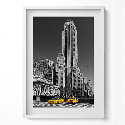 Obraz v rámu dekorativní Černobílé městské a žluté taxíky