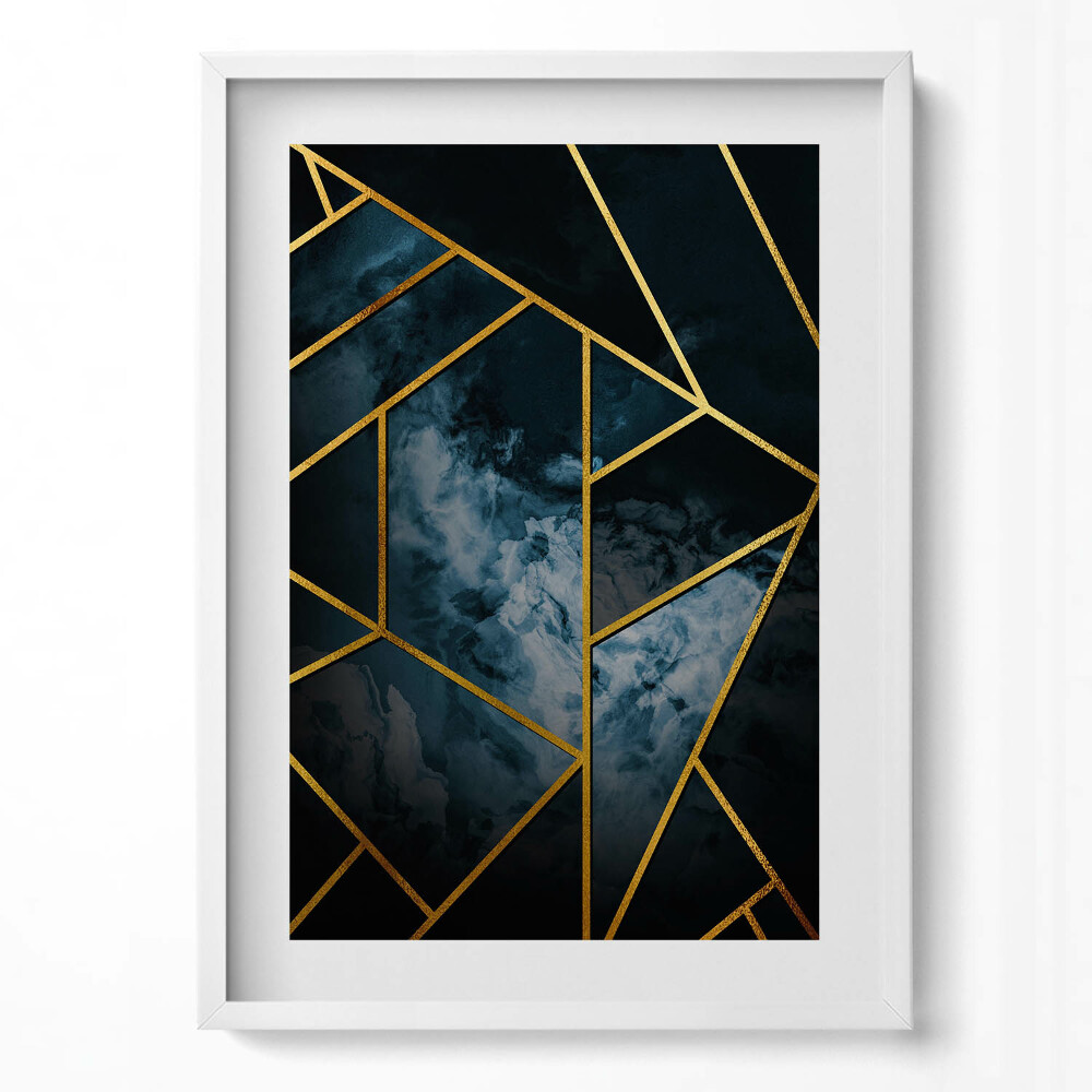 Obraz v rámu dekorativní Tmavá geometrická abstrakce se zlatem